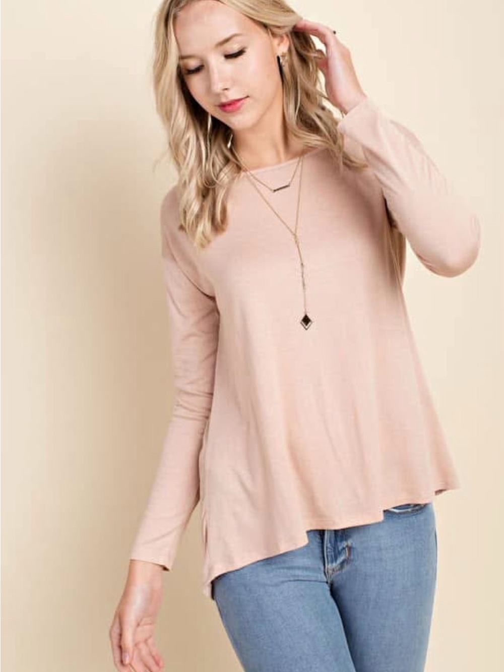 Long Sleeve Scoop Neck Top in Blush